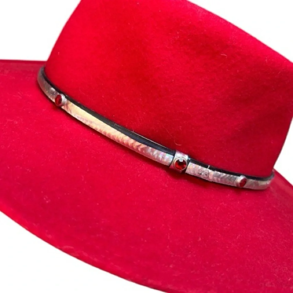 Vintage Lancaster Collection Red Wool Cowgirl Hat Size M Silver Band Red Gems